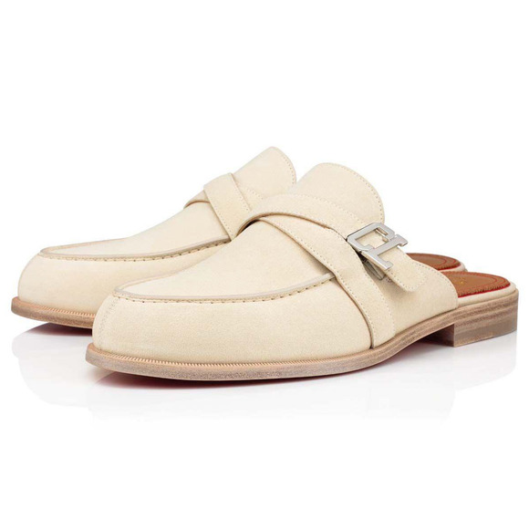 Christian Louboutin Muloman Flat Beige Suede Backless Slide Loafer Mule 42 9